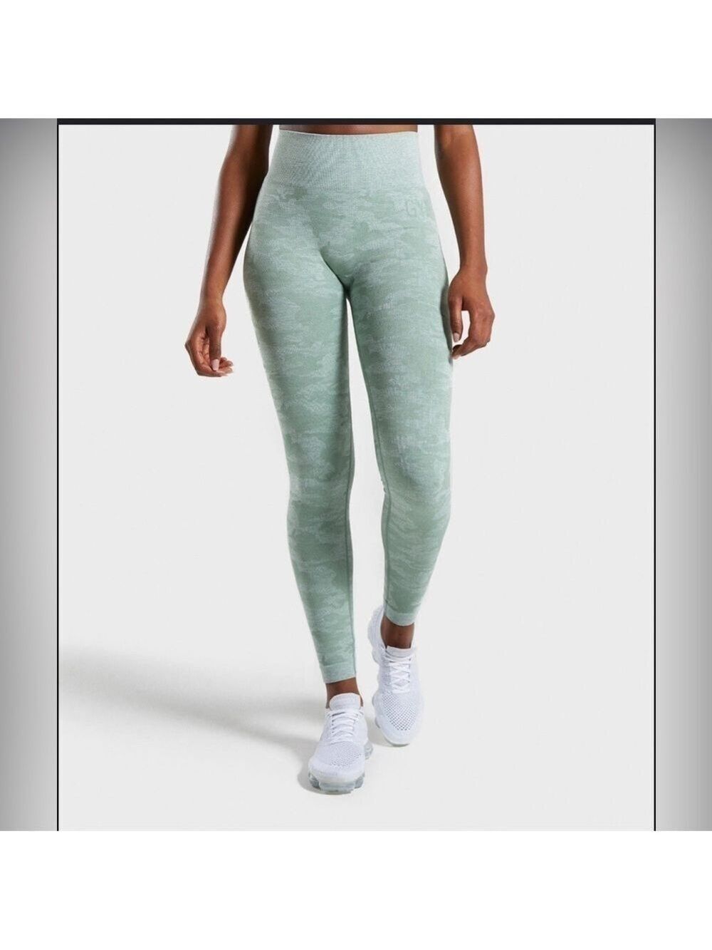 GYMSHARK CAMO SEAMLESS LEGGINGS SAGE GREEN/GREY WOMENS SZ XS/S